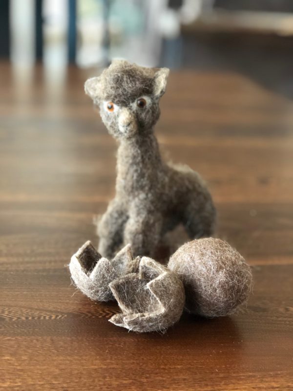 Felted Alpaca Figure with felted eggs