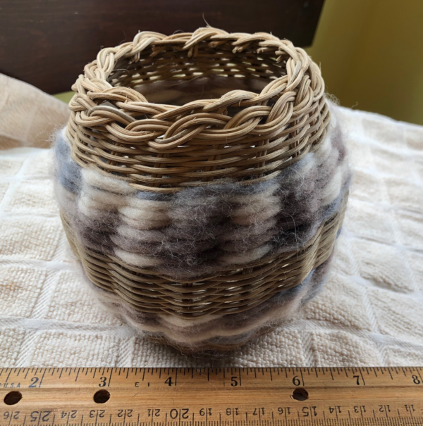 Hand woven reed and yarn pussy willow basket